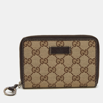 Gucci Beige/Brown GG Canvas and Leather Zip Around Wallet