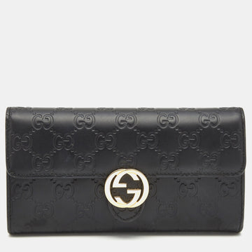 Gucci Black Guccissima Leather GG Icon Continental Wallet