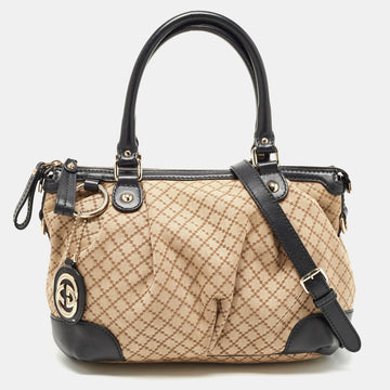 Gucci Black/Beige Diamond Canvas and Leather Medium Sukey Tote