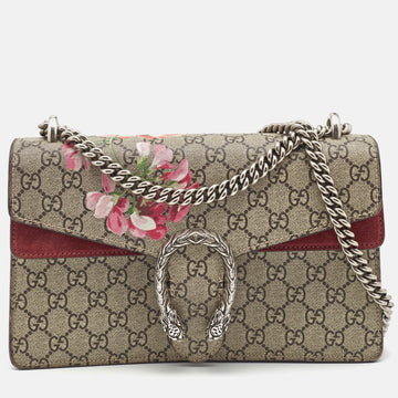 Gucci Burgundy/Beige GG Supreme Canvas and Suede Small Blooms Dionysus Shoulder Bag