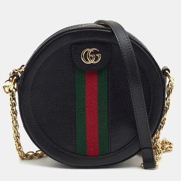 Gucci Black Leather Mini Web Ophidia GG Round Shoulder Bag