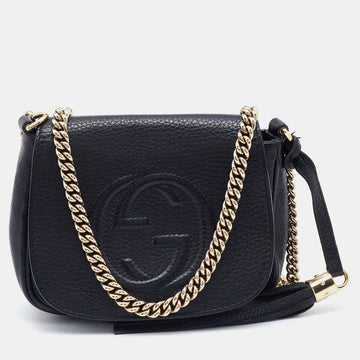 Gucci Black Leather Soho Flap Chain Crossbody Bag