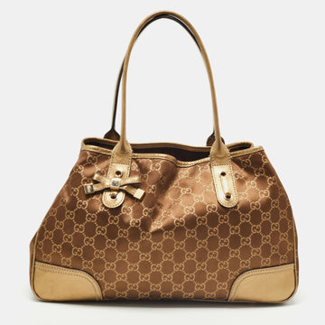 Gucci Gold/Brown GG Satin and Leather Princy Tote