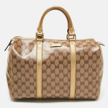 Gucci Gold/Beige GG Crystal Canvas and Leather Medium Joy Boston Bag