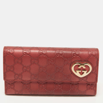 GUCCI Red sima Leather Lovely Heart Continental Wallet