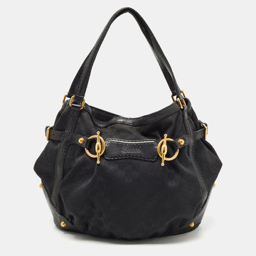 Gucci Black GG Canvas and Leather Jockey Tote