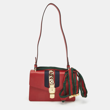 Gucci Red Leather Small Web Sylvie Shoulder Bag