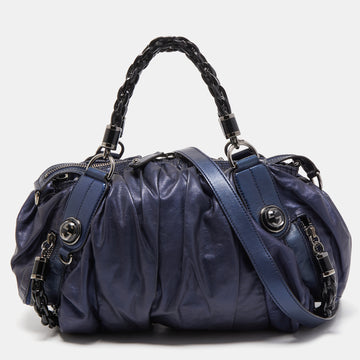 Gucci Metallic Navy Blue Leather Galaxy Top Handle Bag