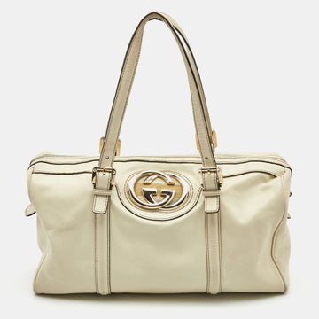 Gucci Offwhite Leather Britt Boston Bag