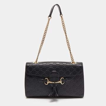 Gucci Black Guccissima Leather Medium Emily Chain Shoulder Bag