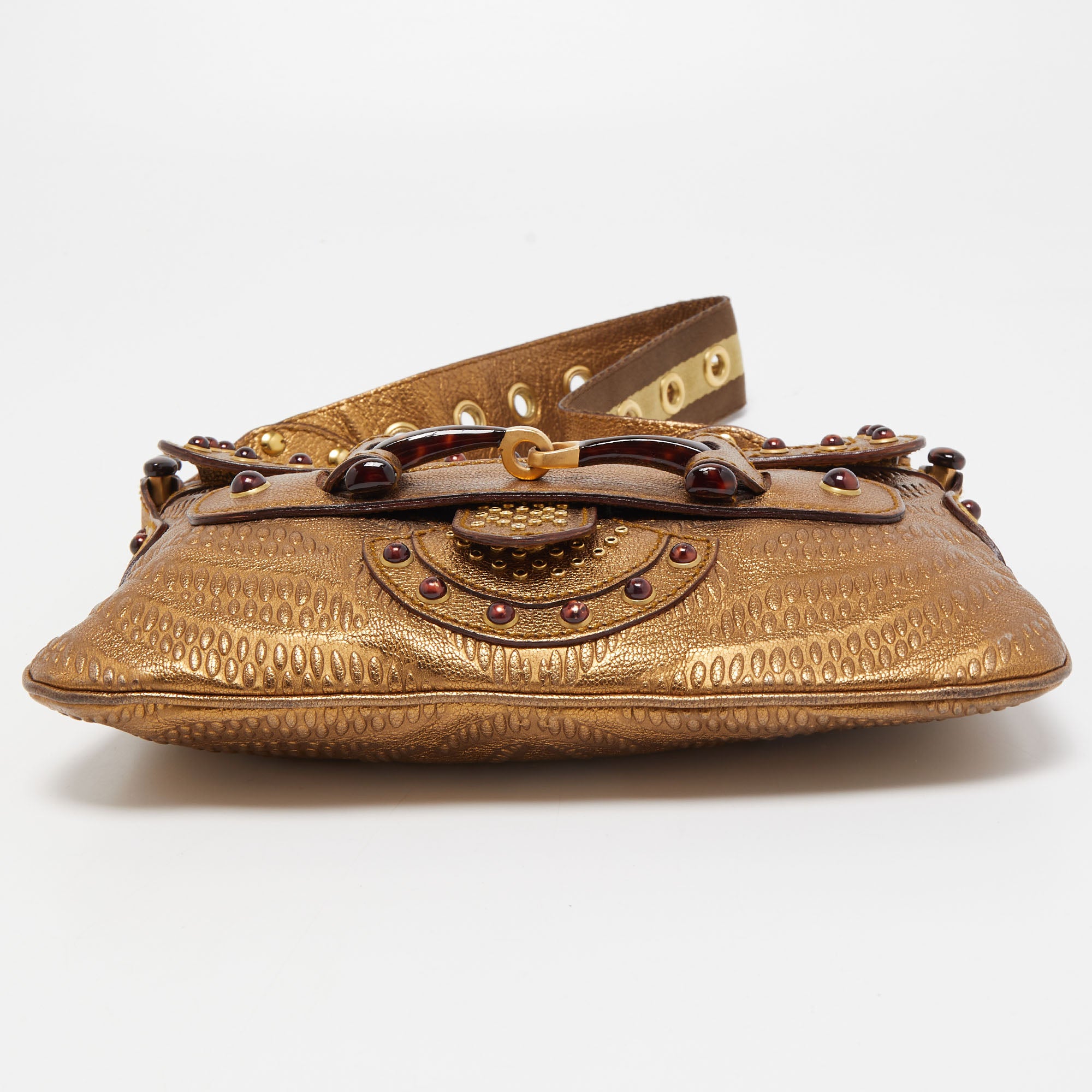 Gucci Gold Embossed Leather Pelham Runway Flap Bag