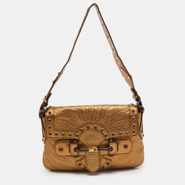 Gucci Gold Embossed Leather Pelham Runway Flap Bag