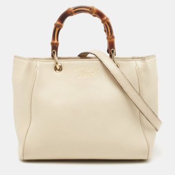 GUCCI Off White Leather Mini Bamboo Tote