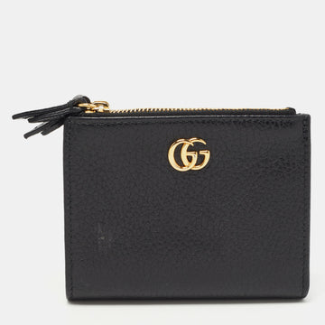 Gucci Black Leather GG Marmont Zip Bifold Wallet