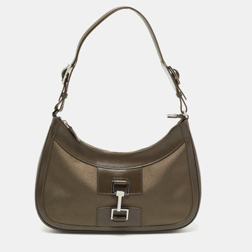 Gucci Olive Green Satin and Leather Jackie Hobo