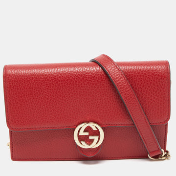 Gucci Red Leather Interlocking G Flap Chain Clutch