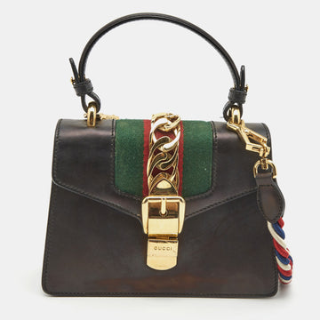 GUCCI Black Leather Mini Sylvie Top Handle Bag