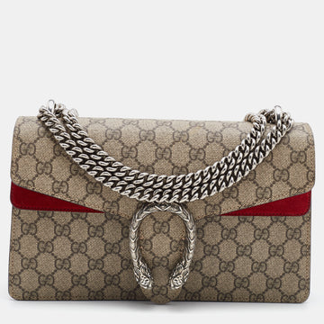 GUCCI Beige/Red GG Supreme Canvas and Suede Small Dionysus Shoulder Bag