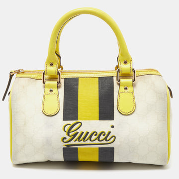 GUCCI Yellow/White GG Supreme Coated Canvas and Leather Small Web Joy Boston Bag