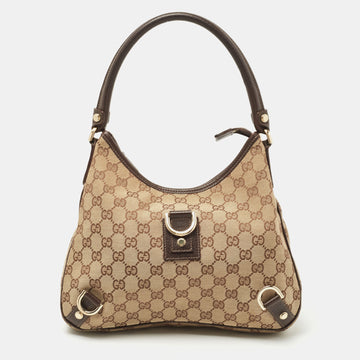 Gucci Brown/Beige GG Canvas and Leather Medium Abbey D-Ring Hobo