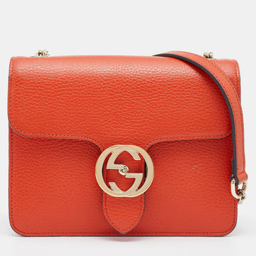 GUCCI Orange Leather Dollar Interlocking G Crossbody Bag