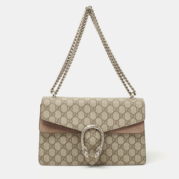 GUCCI Beige GG Supreme Canvas and Suede Small Dionysus Shoulder Bag