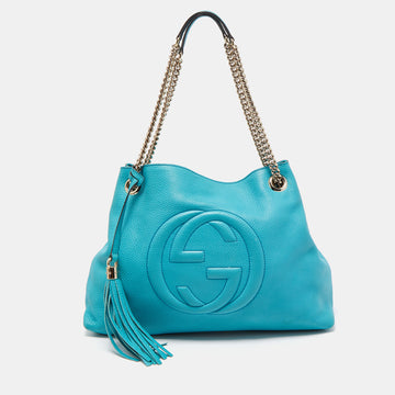 GUCCI Blue Leather Medium Chain Soho Shoulder Bag