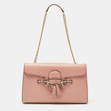 GUCCI Pink Microssima Leather Medium Emily Chain Shoulder Bag