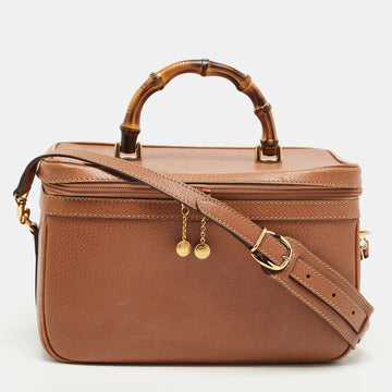 GUCCI Brown Leather Vintage Vanity Top Handle Bag