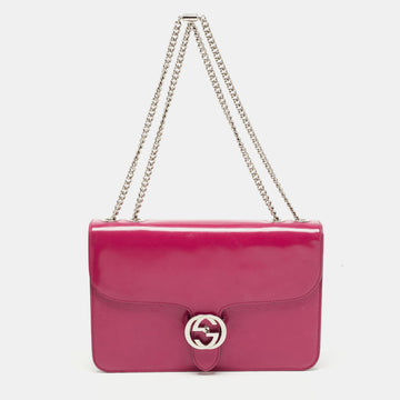 GUCCI Fuchsia Glossy Leather Medium Interlocking G Shoulder Bag