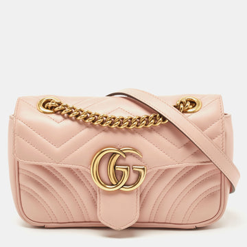 GUCCI Light Pink Matelasse Leather Mini GG Marmont Shoulder Bag