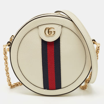 GUCCI Off White Leather Mini Ophidia Round Shoulder Bag