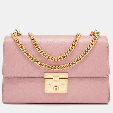 GUCCI Pink ssima Leather Medium Padlock Shoulder Bag