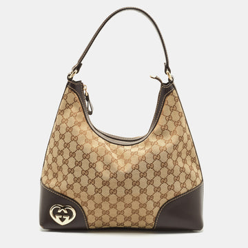 GUCCI Beige/Brown GG Canvas and Leather Medium Lovely Hobo