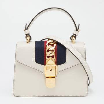 GUCCI Off White Leather Mini Sylvie Top Handle Bag