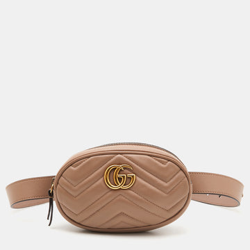 GUCCI Beige Matelasse Leather GG Marmont Belt Bag