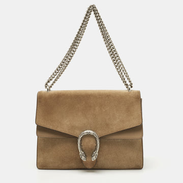 GUCCI Beige Suede and Leather Medium Dionysus Shoulder Bag