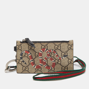 GUCCI Beige GG Supreme Canvas and Leather Kingsnake Card Holder Lanyard