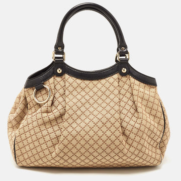 GUCCI Beige/Black GG Canvas and Leather Medium Sukey Tote