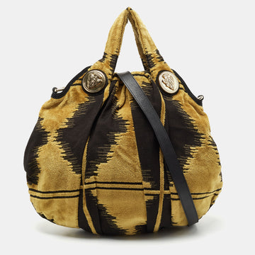 GUCCI Yellow/Black Pleated Fabric and Suede Large Hysteria Hobo