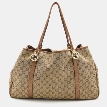 GUCCI Beige/Bronze GG Canvas and Leather Large GG Twins Tote