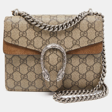 GUCCI Beige GG Supreme Canvas and Suede Mini Dionysus Shoulder Bag