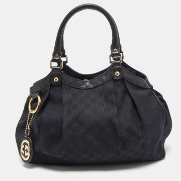 GUCCI Black GG Canvas and Leather Medium Sukey Tote