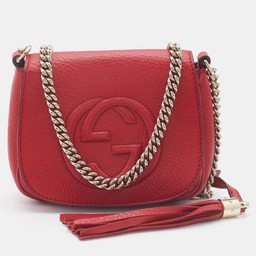 GUCCI Red Leather Soho Flap Chain Crossbody Bag