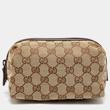 GUCCI Brown/Beige GG Canvas Cosmetic Pouch