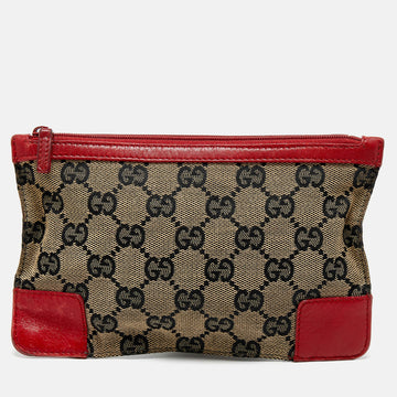 GUCCI Red/Beige GG Canvas and Leather Flat Pouch