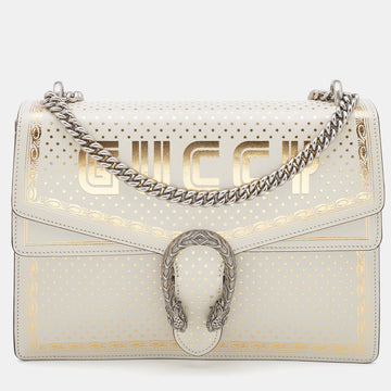 GUCCI Off White/Gold Leather Medium Dionysus GUCCY Star Shoulder Bag