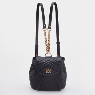 GUCCI Black Matelasse Leather GG Marmont Backpack
