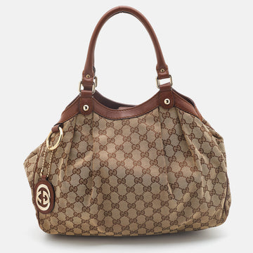 GUCCI Beige/Brown GG Canvas and Leather Medium Sukey Tote