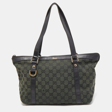 GUCCI Green/Black GG Canvas and Leather Canvas Medium Abbey Tote